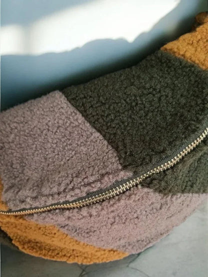 Color block sherpa belt bag from Le Petit Placard with soft texture and zipper detail
