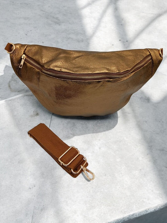 Sac banane XL simili cuir bronze irisé mousquetons dorés Le Petit Placard