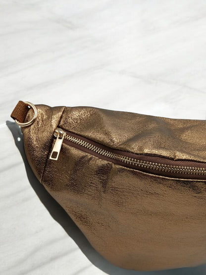Sac banane XL simili cuir bronze irisé mousquetons dorés Le Petit Placard