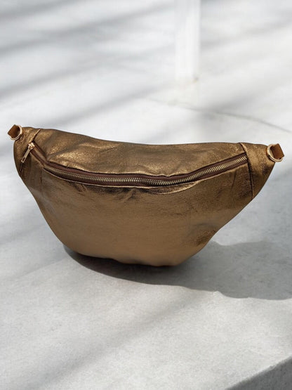 Sac banane XL simili cuir bronze irisé mousquetons dorés Le Petit Placard