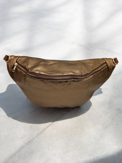 Sac banane XL simili cuir bronze irisé mousquetons dorés Le Petit Placard