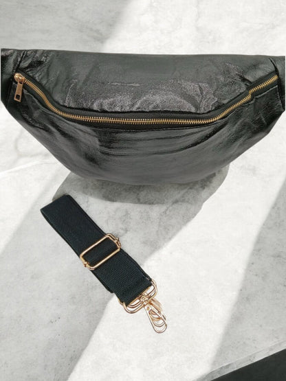 Sac banane XL simili cuir noir irisé mousquetons dorés Le Petit Placard