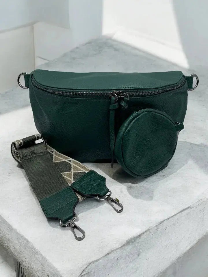 Sac banane XL simili cuir vert forêt avec porte monnaie Le Petit Placard