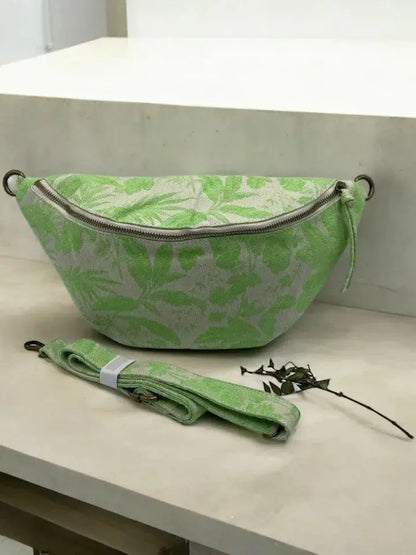Sac banane XL tissu style toile de jouy vert pomme creme Le Petit Placard