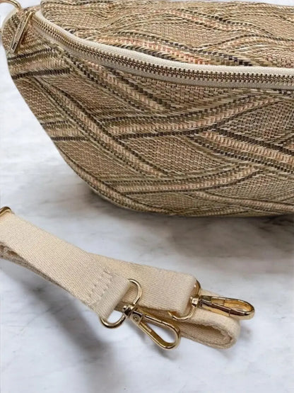 Sac banane XL tressé paille taupe beige Le Petit Placard