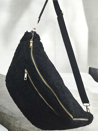 Sac banane XXL tissu toucher peluche deux poches noir Le Petit Placard