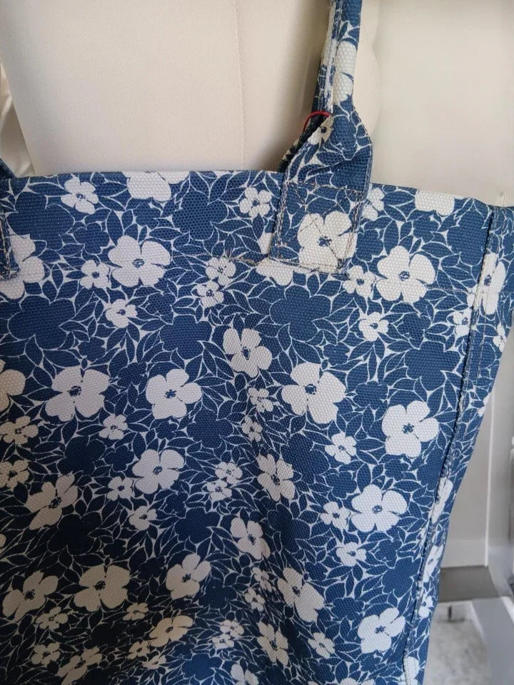 Blue and white floral tote bag with fabric handles, Le Petit Placard accessories
