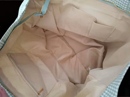 Sac week-end voyage en coton motif à carreaux couleur Vert d'eau et blanc Le Petit Placard