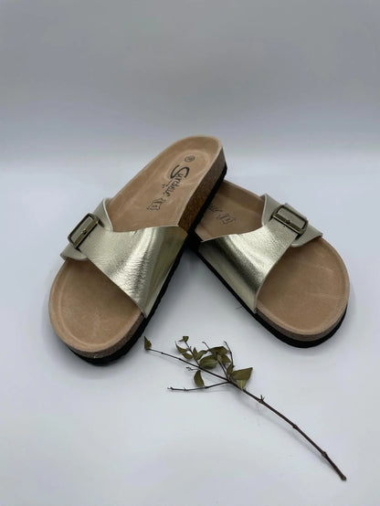 Chaussures sandales large bride doré intérieur cuir - Le Petit Placard