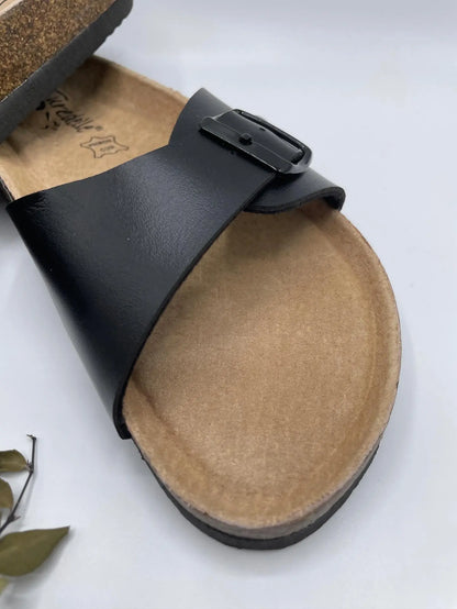 Chaussures sandales large bride noir intérieur cuir - Le Petit Placard