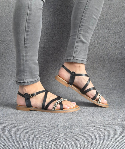 Sandales à brides tressées couleur noire Le Petit Placard