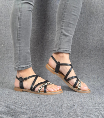 Sandales à brides tressées couleur noire Le Petit Placard