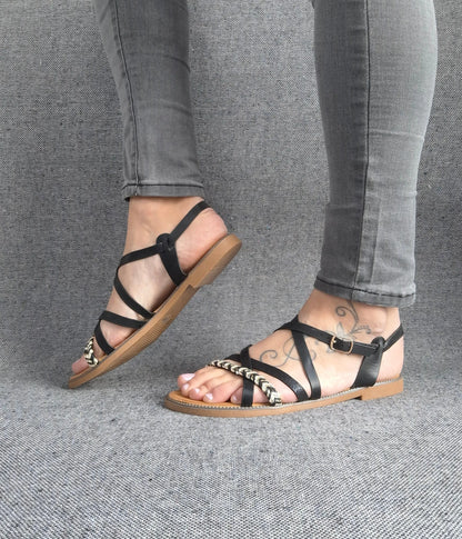 Sandales à brides tressées couleur noire Le Petit Placard
