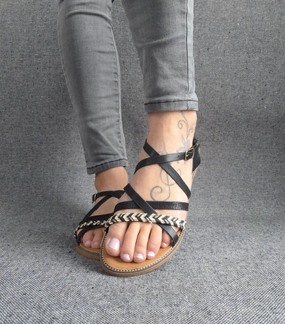 Sandales à brides tressées couleur noire Le Petit Placard