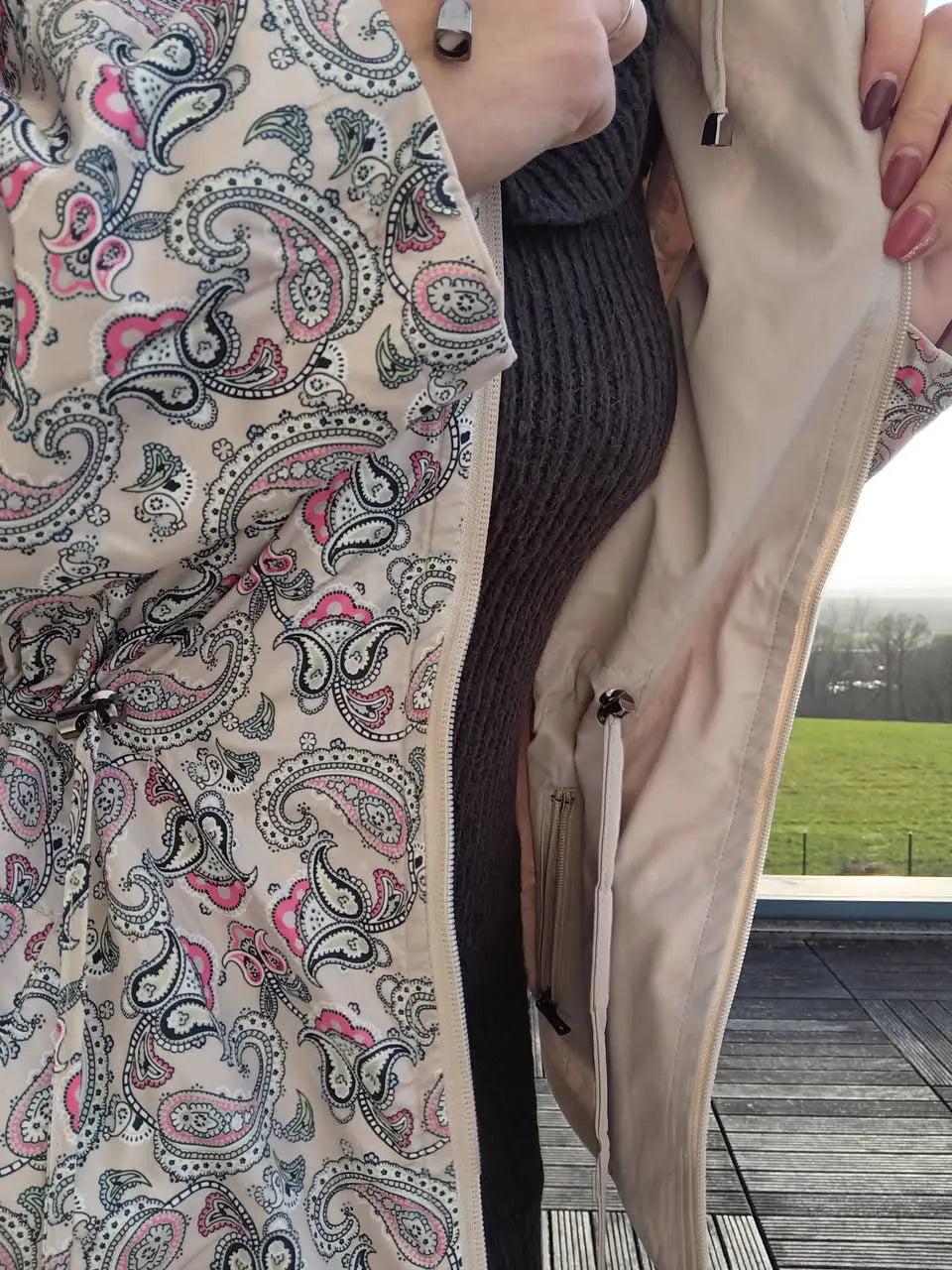Veste légère et réversible déperlante blanc écru/motifs fleuris - Le Petit Placard