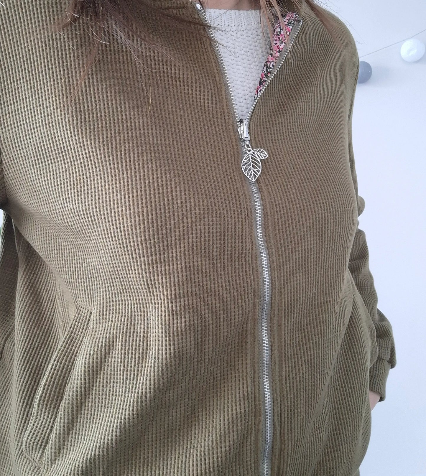 Veste bombers réversible femme – Kaki uni & motif liberty rose | Sarah John