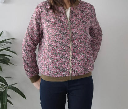 Veste bombers réversible femme – Kaki uni & motif liberty rose | Sarah John