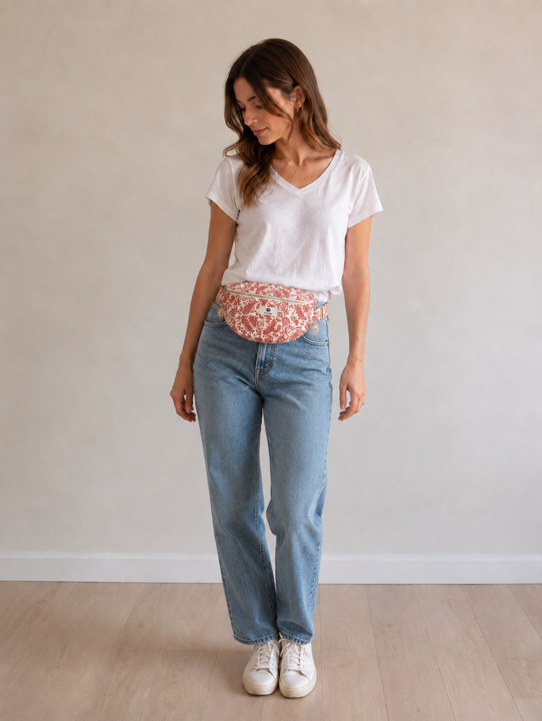 Sac Banane Femme – Coton Fleuri Corail