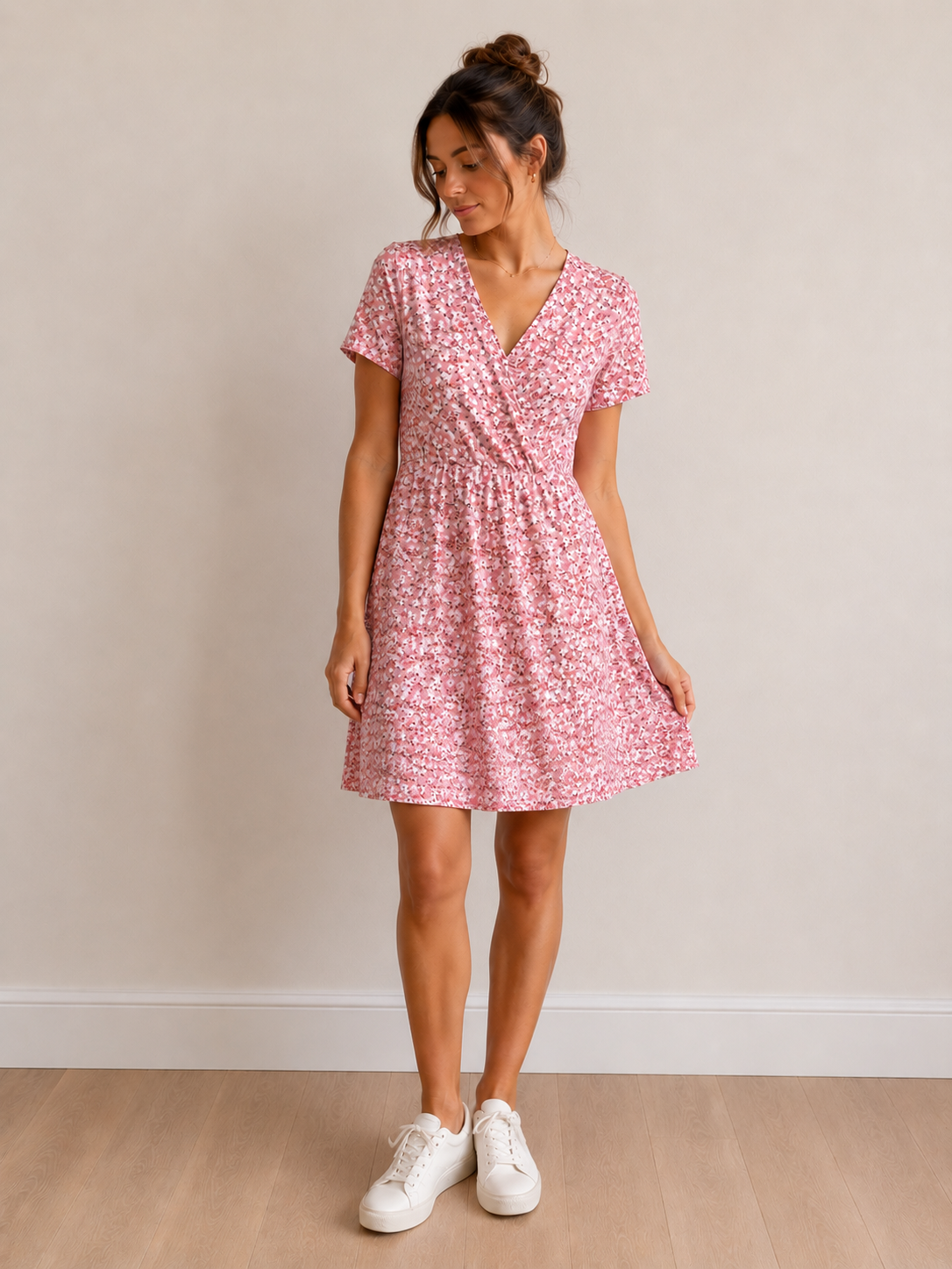 Robe Fleurie Rose Cache-Cœur Taille M/38