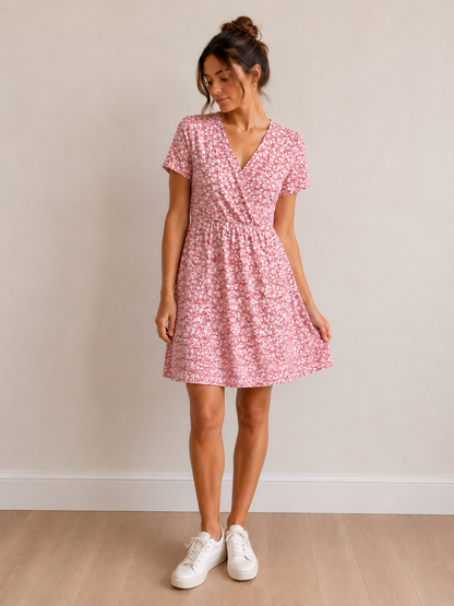 Robe Fleurie Rose Cache-Cœur Taille M/38