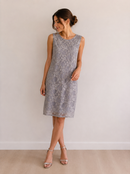 Robe Midi Dentelle Florale Grise – Seconde Main taille S/36