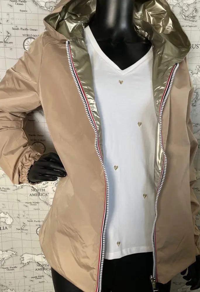 Manteau court imperméable beige réversible doré Melya Melody Curvy - Le Petit Placard