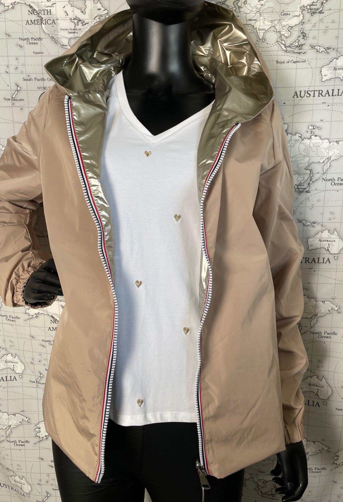 Manteau court imperméable beige réversible doré Melya Melody - Le Petit Placard