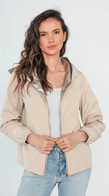 Manteau court imperméable beige réversible doré Melya Melody - Le Petit Placard