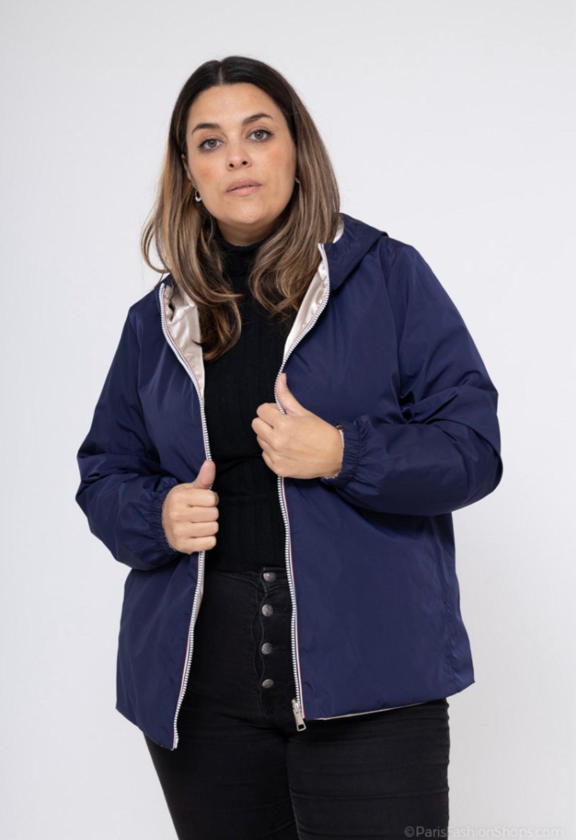 Manteau court imperméable bleu marine réversible doré Melya Melody - Le Petit Placard