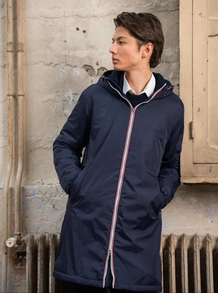 Manteau Homme long fourré imperméable Bleu marine • Marque Laura Jo - Le Petit Placard