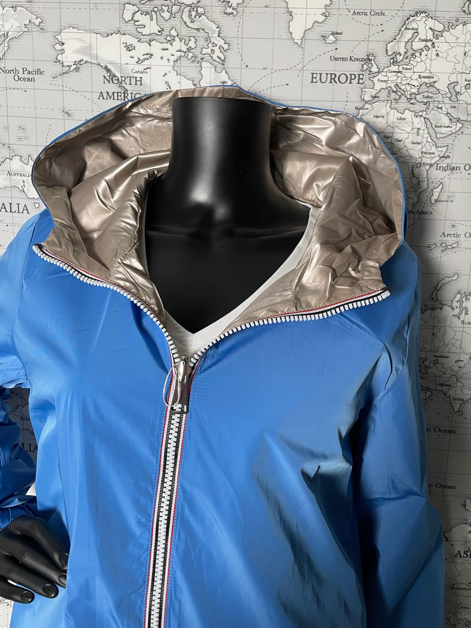 Manteau long réversible imperméable Melya Melody bleu doré - Le Petit Placard