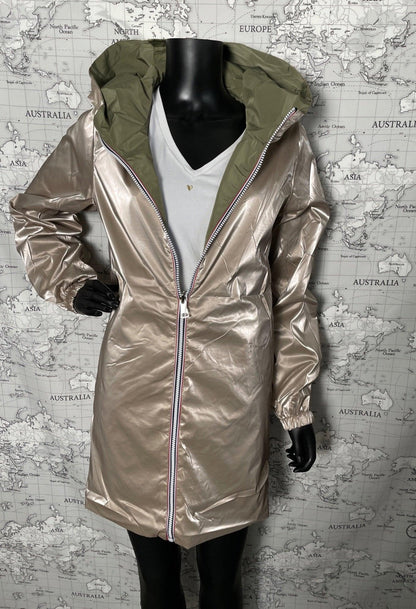 Manteau long réversible imperméable Melya Melody kaki doré - Le Petit Placard