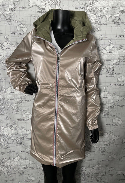 Manteau long réversible imperméable Melya Melody kaki doré - Le Petit Placard