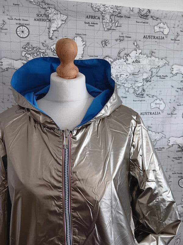 Manteau mi long réversible et imperméable bleu électrique - Le Petit Placard