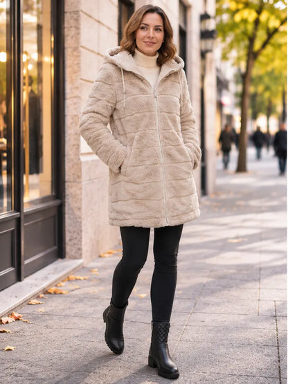 Manteau long réversible imperméable beige fourré femme curvy