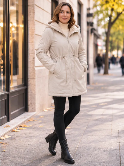 Manteau long réversible imperméable beige fourré femme curvy