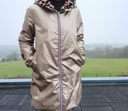 Melya Melody - Manteau long cuisses fourré réversible imperméable doré léopard - Le Petit Placard