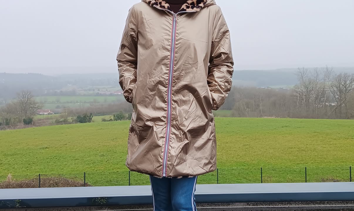 Melya Melody - Manteau long cuisses fourré réversible imperméable doré léopard - Le Petit Placard