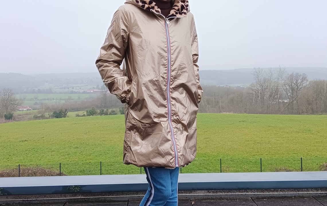 Melya Melody - Manteau long cuisses fourré réversible imperméable doré léopard - Le Petit Placard