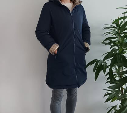 Melya Melody - Manteau long réversible et imperméable matelassé bleu marine/léopard - Le Petit Placard