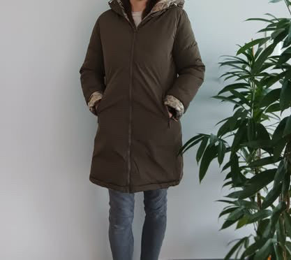 Melya Melody - Manteau long réversible et imperméable matelassé kaki marron/léopard - Le Petit Placard