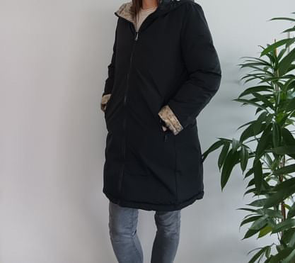 Melya Melody - Manteau long réversible et imperméable matelassé noir/léopard - Le Petit Placard