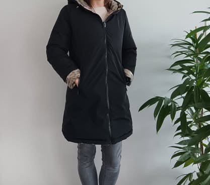 Melya Melody - Manteau long réversible et imperméable matelassé noir/léopard - Le Petit Placard