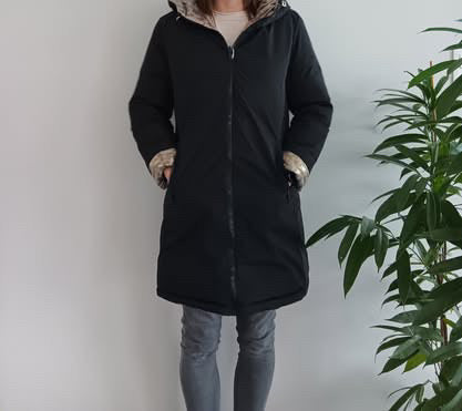 Melya Melody - Manteau long réversible et imperméable matelassé noir/léopard - Le Petit Placard