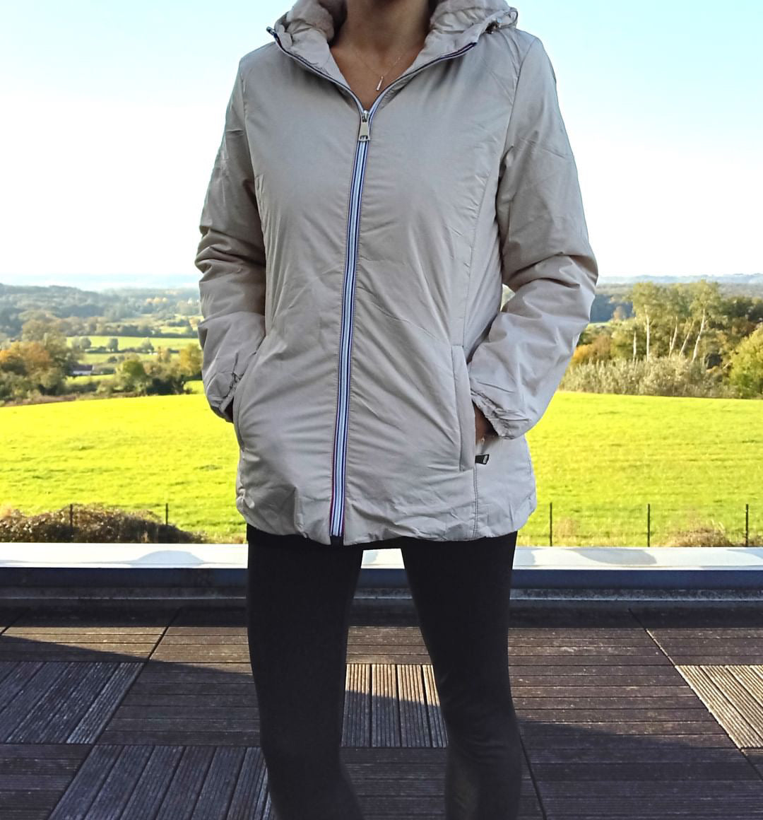 Melya Melody - Manteau court fourré imperméable légerement cintré beige Melya Melody