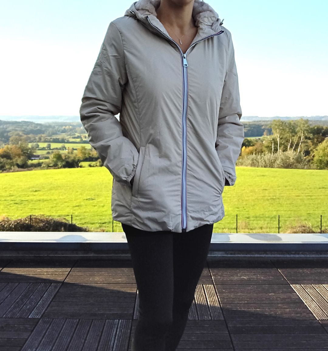 Melya Melody - Manteau court fourré imperméable légerement cintré beige Melya Melody
