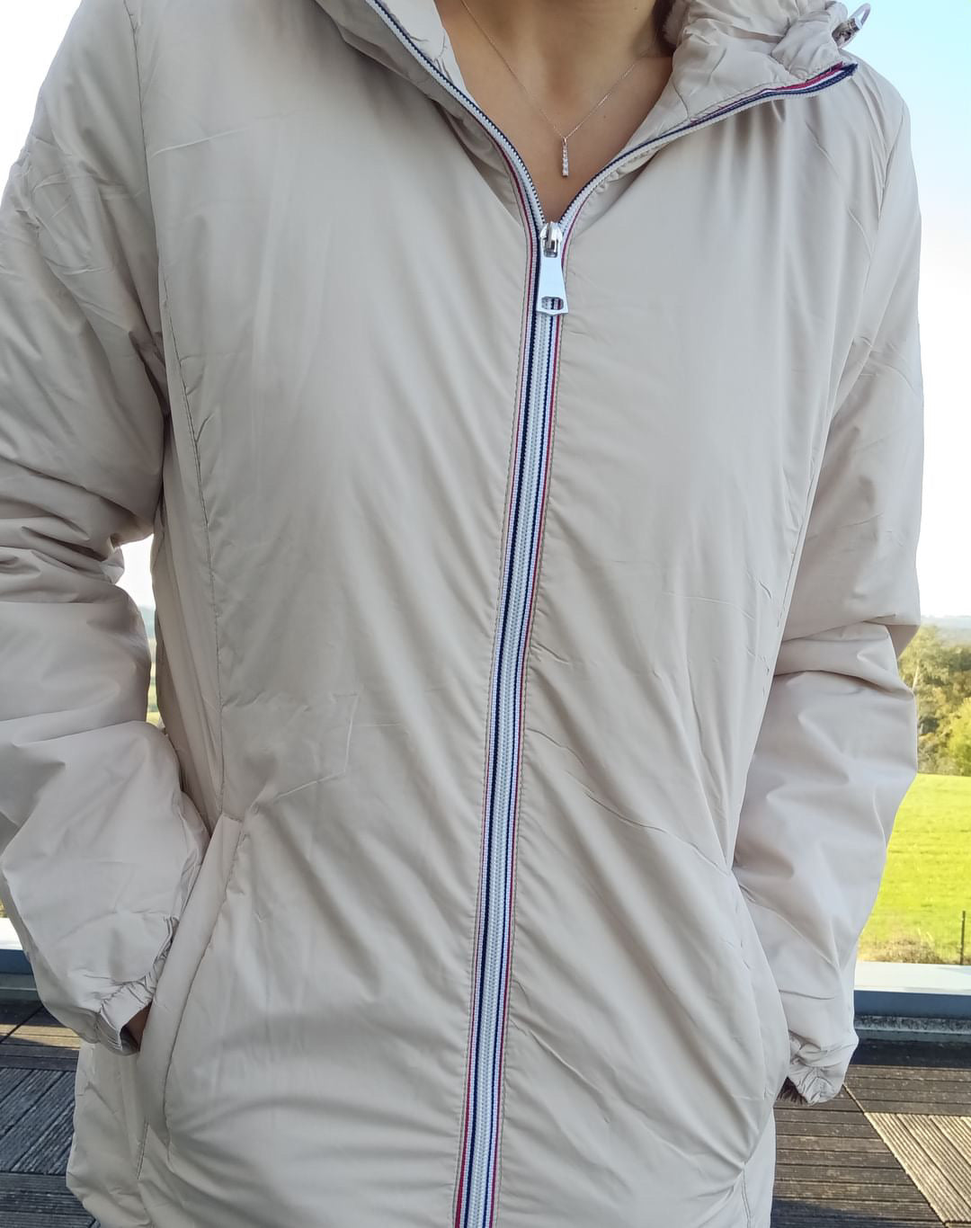 Melya Melody - Manteau court fourré imperméable légerement cintré beige Melya Melody