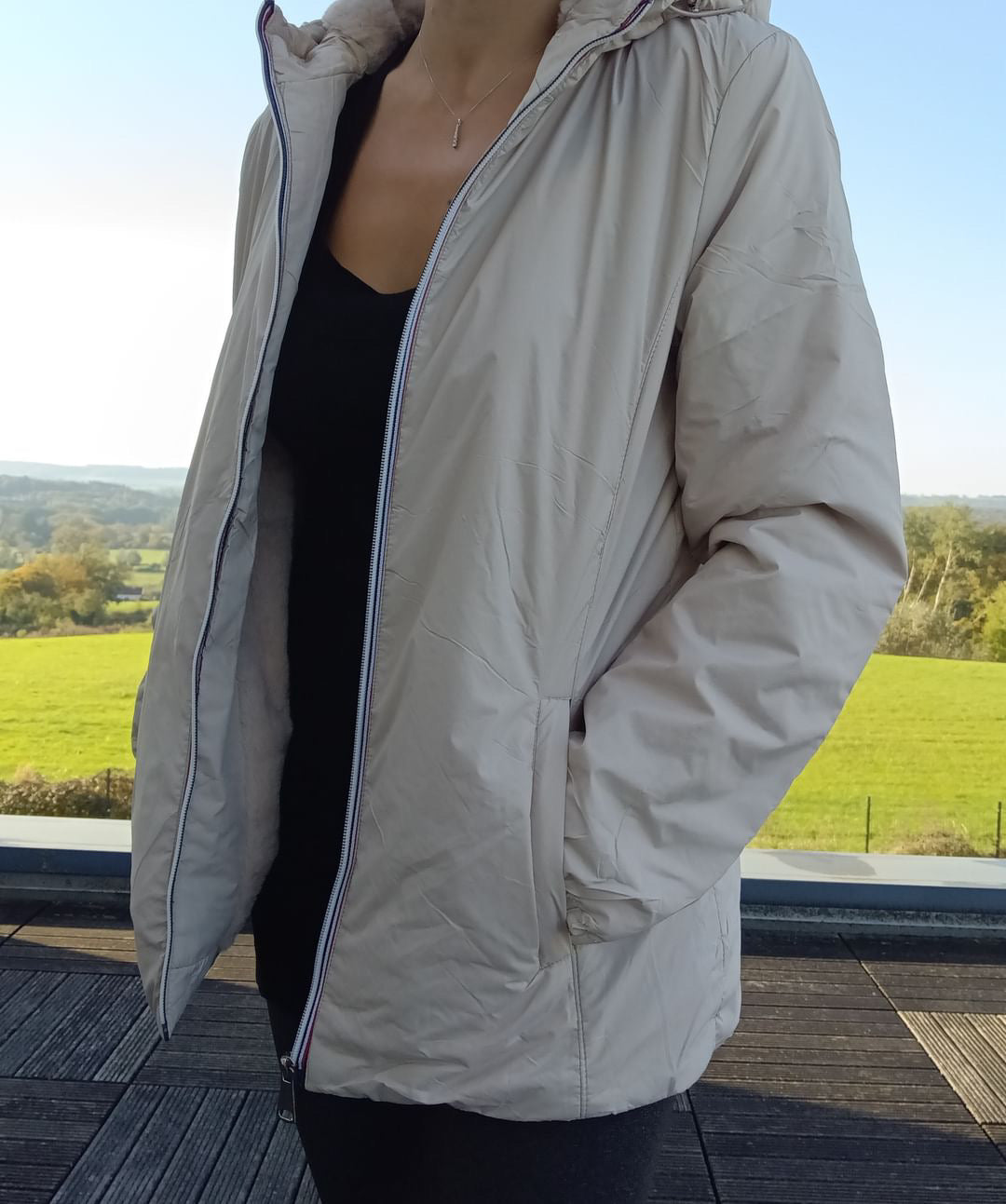 Melya Melody - Manteau court fourré imperméable légerement cintré beige Melya Melody