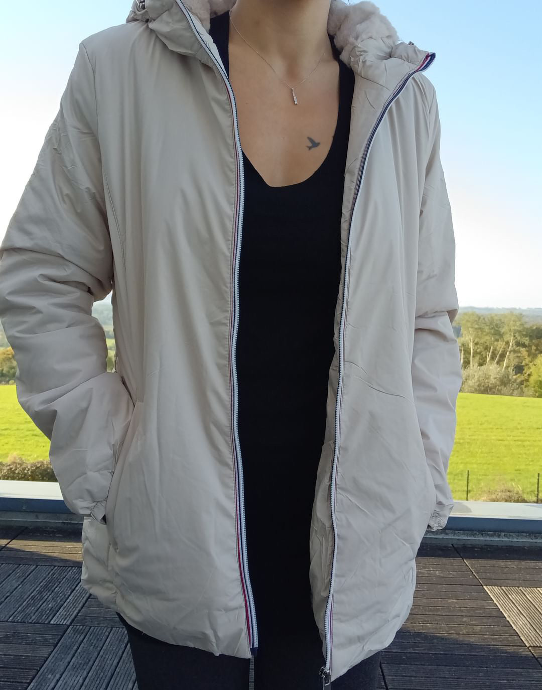 Melya Melody - Manteau court fourré imperméable légerement cintré beige Melya Melody