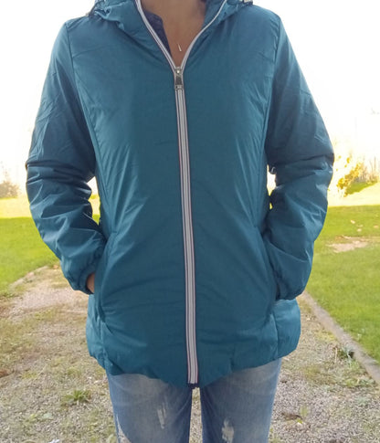 Melya Melody - Manteau court fourré imperméable légerement cintré bleu canard Melya Melody